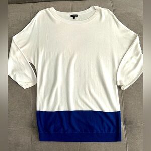 Women's White and Blue Colorblock Talbots Knit Sweater